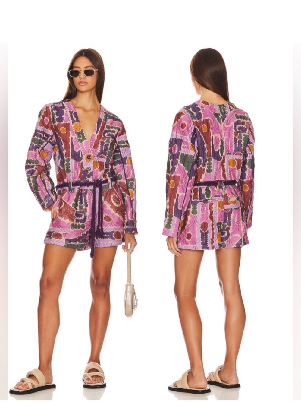 Free People Atlas Quilted One-Piece Romper - Berry Combo